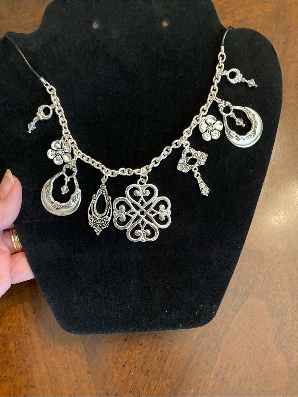 DESIGNS Fashion Jewelry NIB “Charmed I’m Sure” Silvertone Necklace